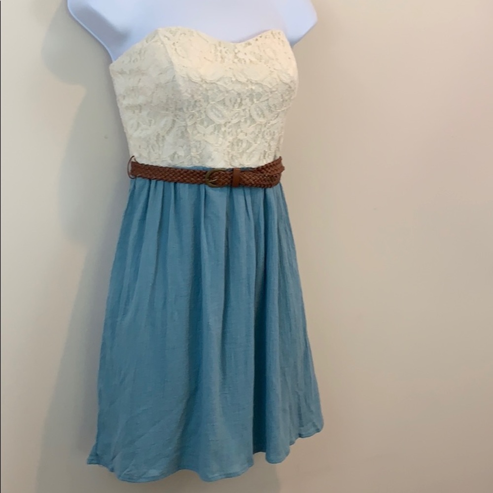 City Triangles Strapless Lace Top Belted Dress - Picture 4 of 8